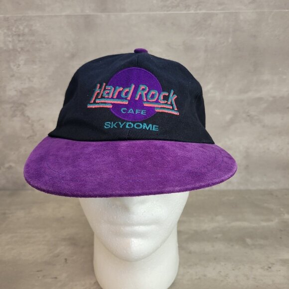 Vintage Hard Rock Cafe Toronto Skydome Strap Back Hat Wool Purple Brim 90s - Picture 1 of 10